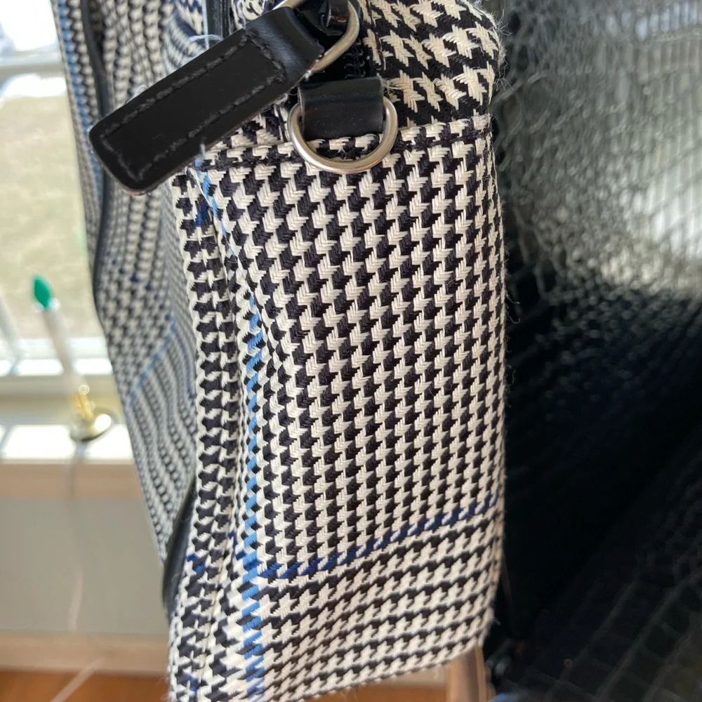Ralph Lauren Black & White Houndstooth Satchel with Blue Accent